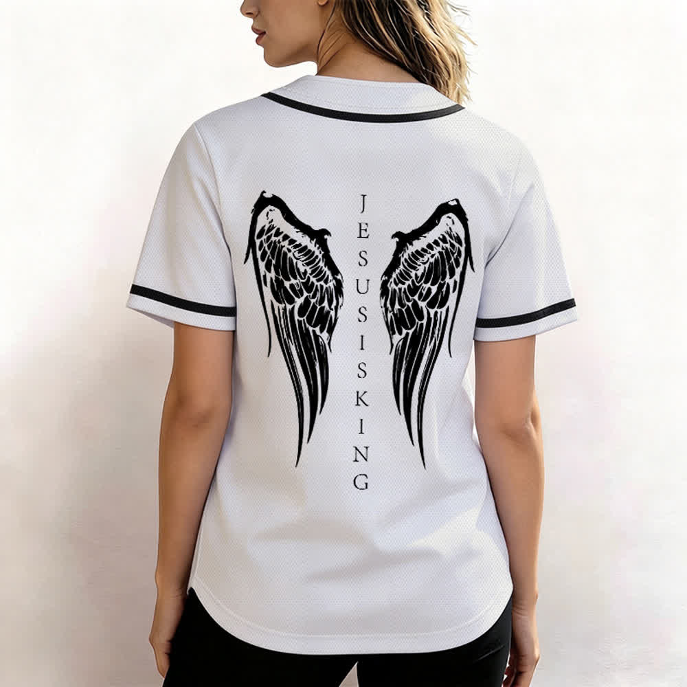 Christianartworkshop Jesus ist König Engelsflügel Kreuz Glaubensbekenntnis Individuelles Baseballtrikot - image 24