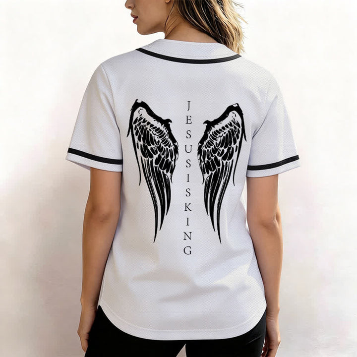 Christianartworkshop Jesus ist König Engelsflügel Kreuz Glaubensbekenntnis Individuelles Baseballtrikot - image 24