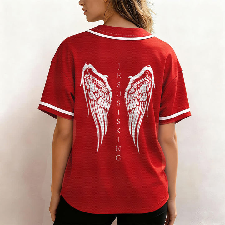 Christianartworkshop Jesus ist König Engelsflügel Kreuz Glaubensbekenntnis Individuelles Baseballtrikot - image 31