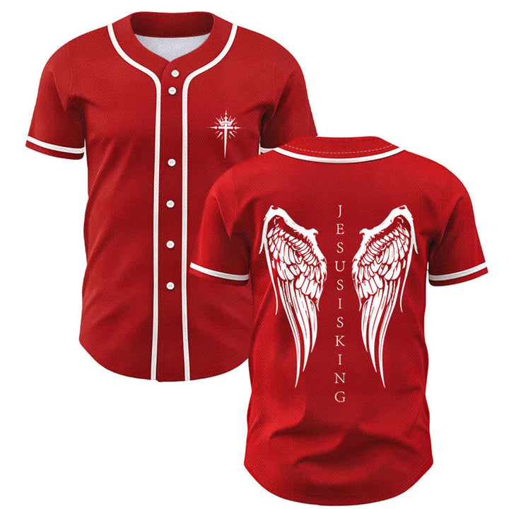 Christianartworkshop Jesus ist König Engelsflügel Kreuz Glaubensbekenntnis Individuelles Baseballtrikot - Rot - 5XL - image 28