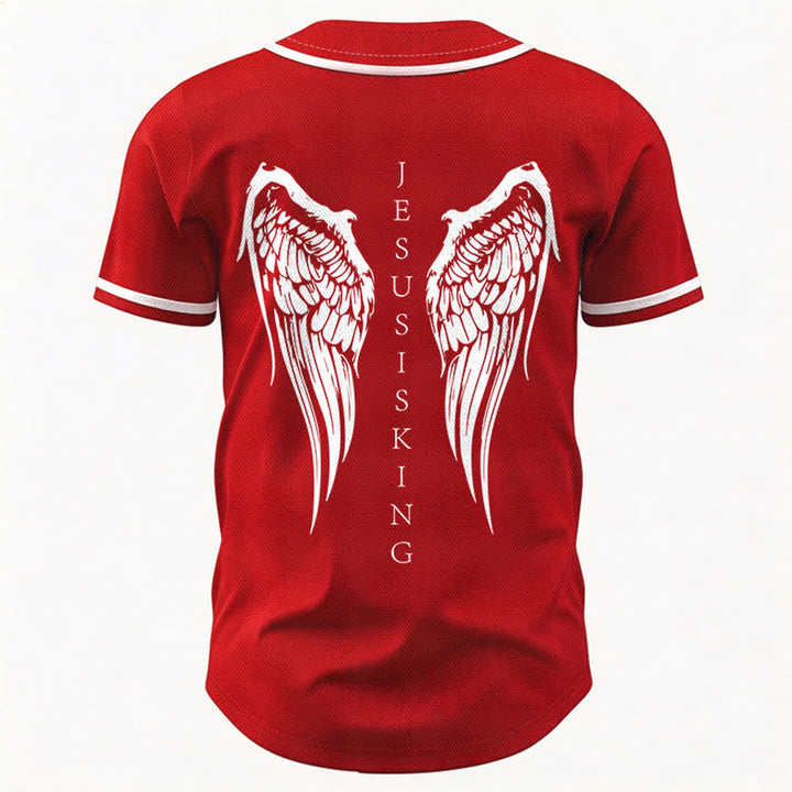 Christianartworkshop Jesus ist König Engelsflügel Kreuz Glaubensbekenntnis Individuelles Baseballtrikot - image 29