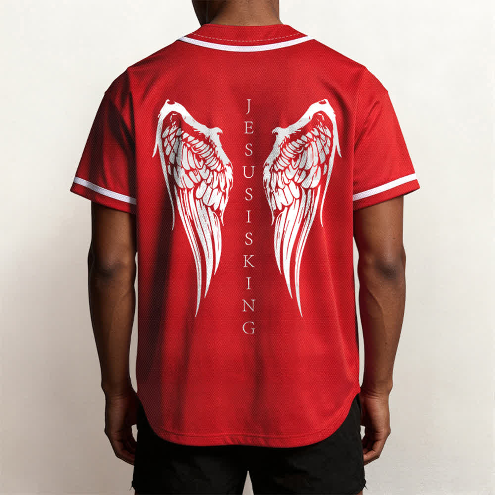 Christianartworkshop Jesus ist König Engelsflügel Kreuz Glaubensbekenntnis Individuelles Baseballtrikot - image 33