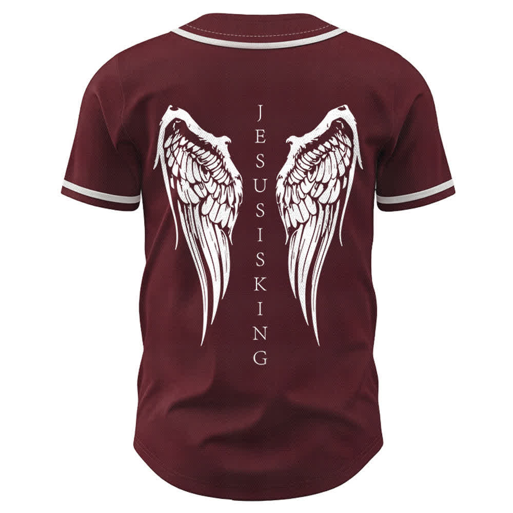Christianartworkshop Jesus ist König Engelsflügel Kreuz Glaubensbekenntnis Individuelles Baseballtrikot - image 36