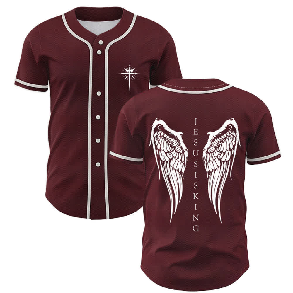 Christianartworkshop Jesus ist König Engelsflügel Kreuz Glaubensbekenntnis Individuelles Baseballtrikot - Wein - 5XL - image 35