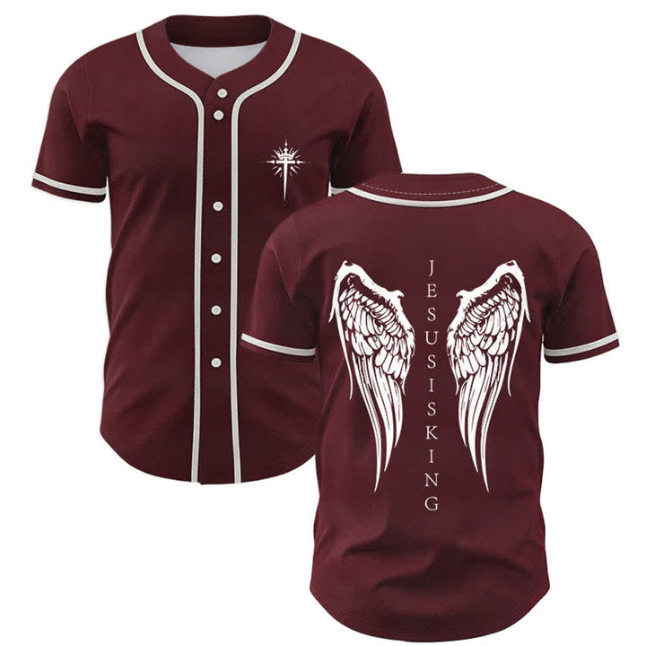 Christianartworkshop Jesus ist König Engelsflügel Kreuz Glaubensbekenntnis Individuelles Baseballtrikot - Wein - 5XL - image 35