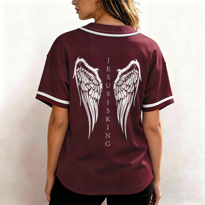 Christianartworkshop Jesus ist König Engelsflügel Kreuz Glaubensbekenntnis Individuelles Baseballtrikot - image 40