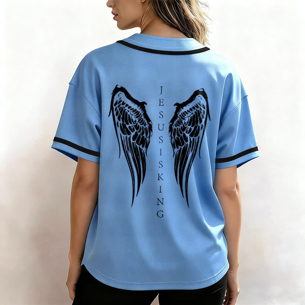 Christianartworkshop Jesus ist König Engelsflügel Kreuz Glaubensbekenntnis Individuelles Baseballtrikot - image 45