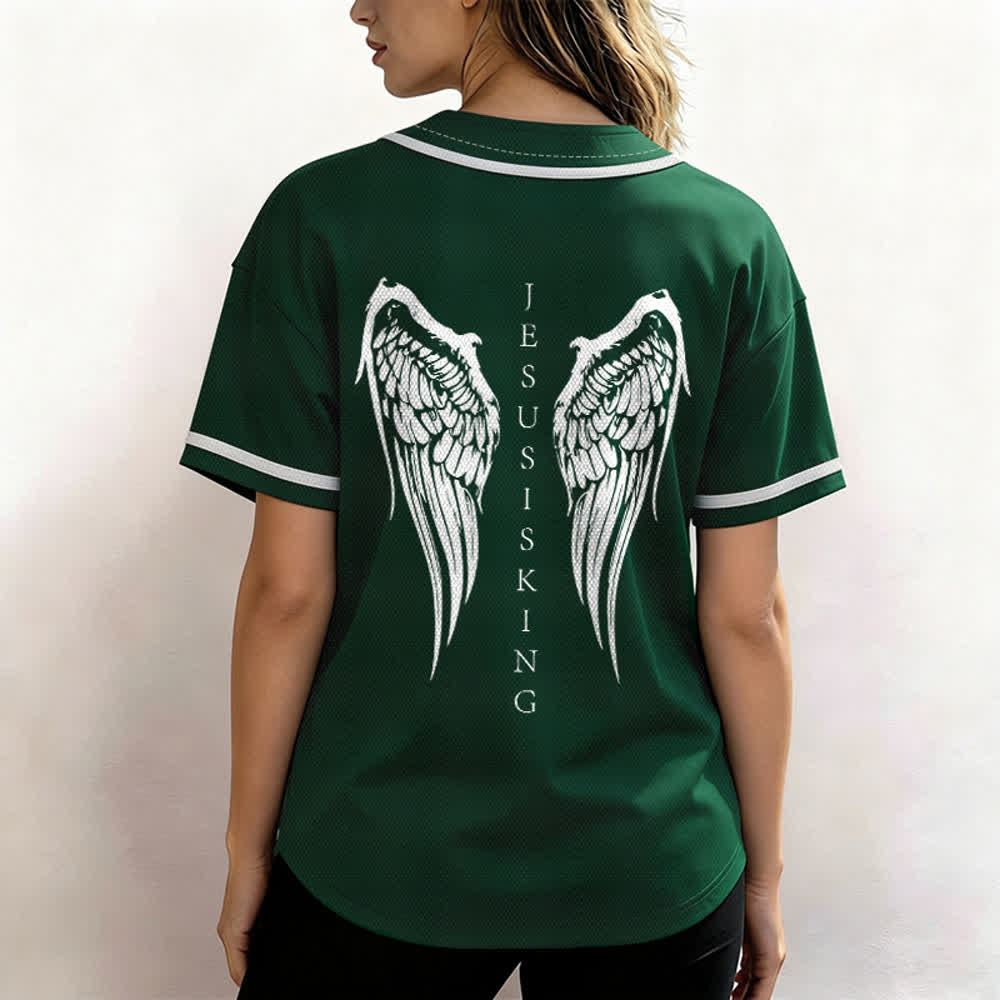 Christianartworkshop Jesus ist König Engelsflügel Kreuz Glaubensbekenntnis Individuelles Baseballtrikot - image 54