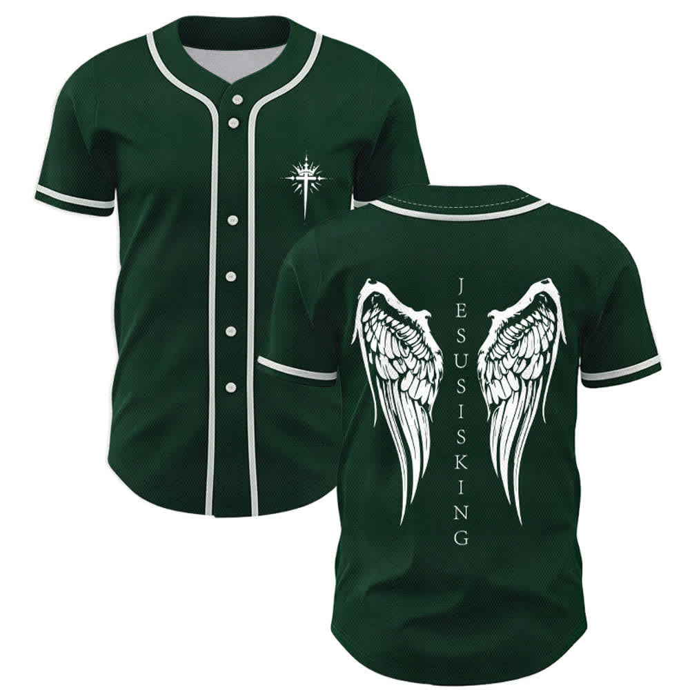 Christianartworkshop Jesus ist König Engelsflügel Kreuz Glaubensbekenntnis Individuelles Baseballtrikot - Grün - 5XL - image 49