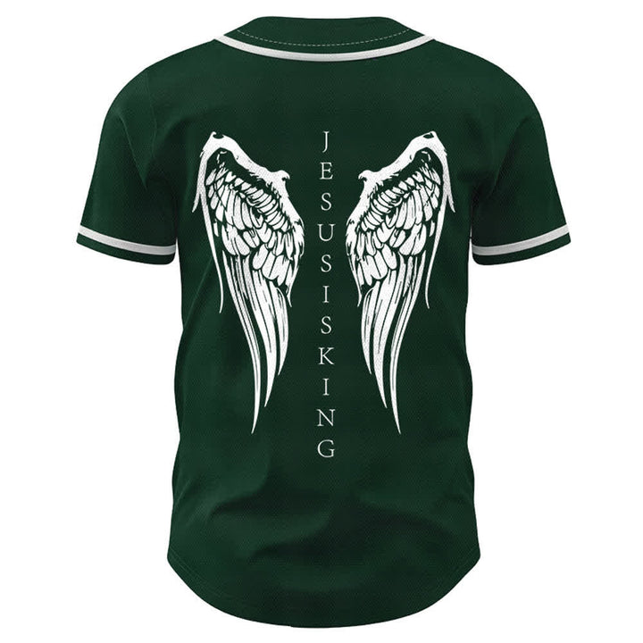 Christianartworkshop Jesus ist König Engelsflügel Kreuz Glaubensbekenntnis Individuelles Baseballtrikot - image 50