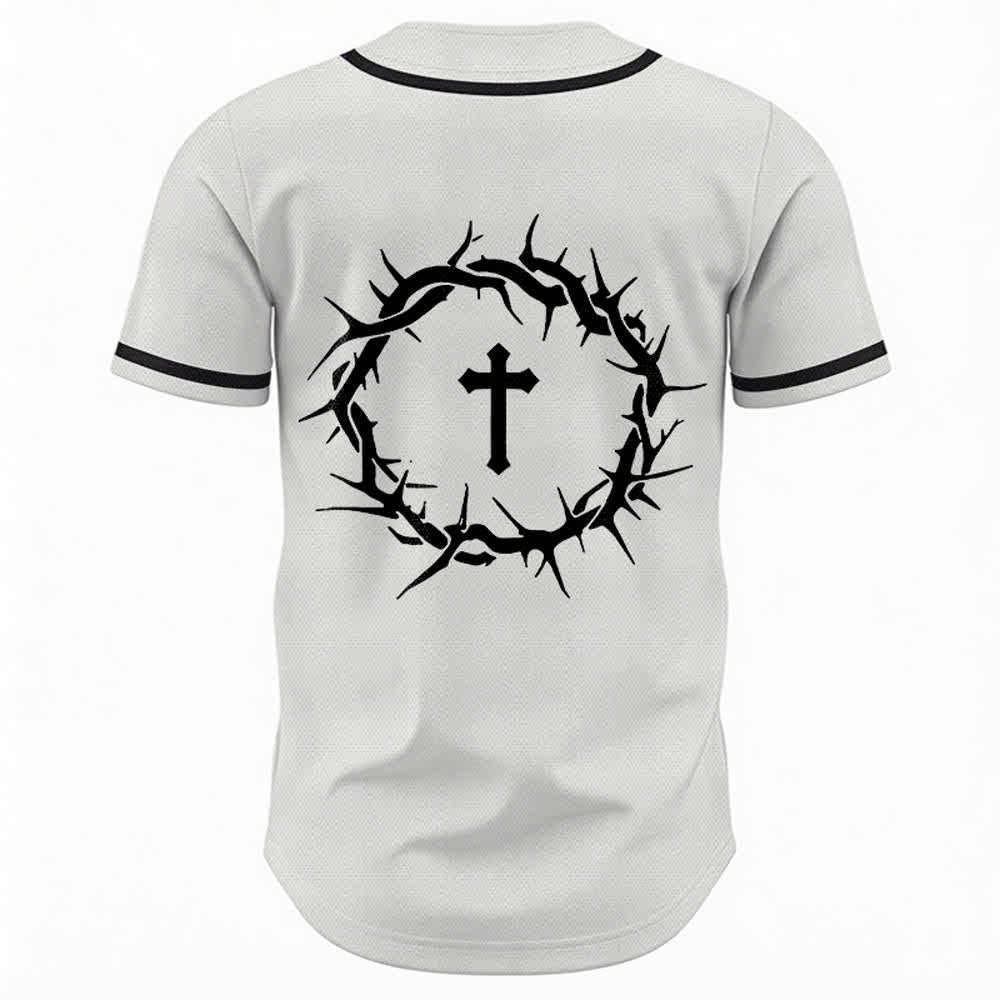 Christianartworkshop Glaube statt Angst Deuteronomium 3:22 Dornenkrone Kreuz Statement Baseballtrikot - image 2