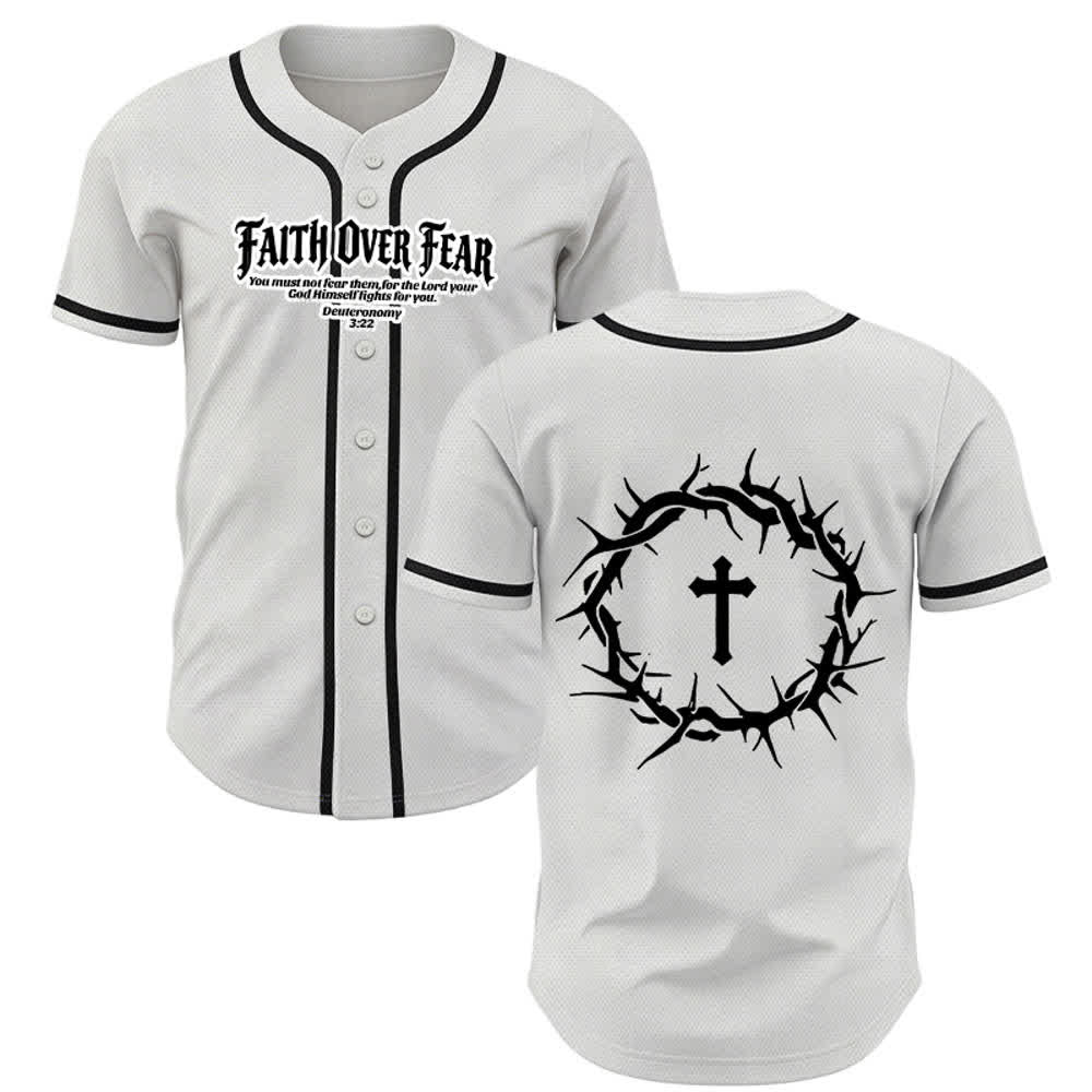 Christianartworkshop Glaube statt Angst Deuteronomium 3:22 Dornenkrone Kreuz Statement Baseballtrikot - Weiß - 5XL - image 0