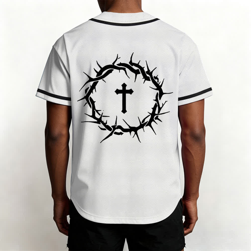 Christianartworkshop Glaube statt Angst Deuteronomium 3:22 Dornenkrone Kreuz Statement Baseballtrikot - image 6