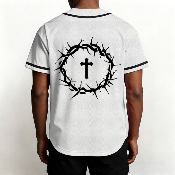 Christianartworkshop Glaube statt Angst Deuteronomium 3:22 Dornenkrone Kreuz Statement Baseballtrikot - image 6