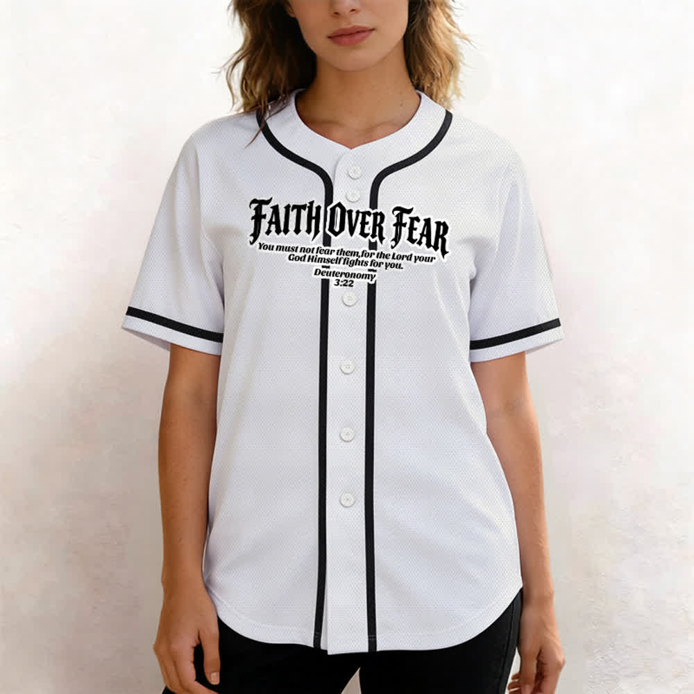 Christianartworkshop Glaube statt Angst Deuteronomium 3:22 Dornenkrone Kreuz Statement Baseballtrikot - image 3