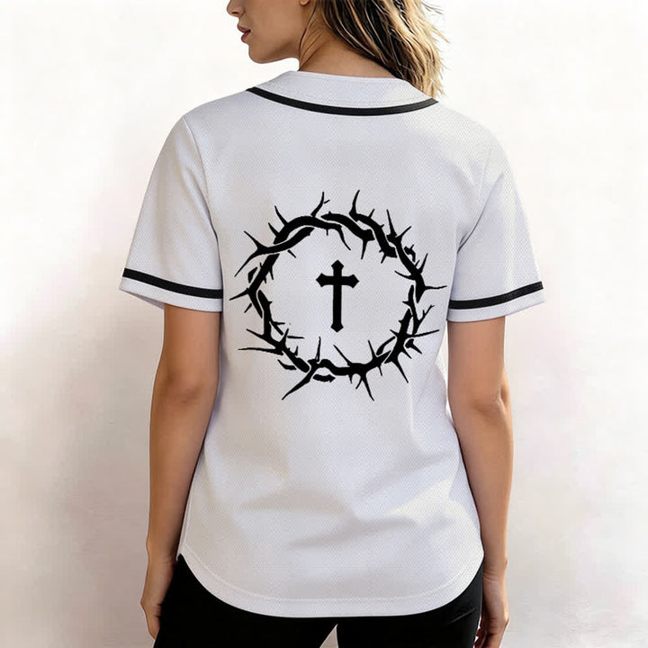 Christianartworkshop Glaube statt Angst Deuteronomium 3:22 Dornenkrone Kreuz Statement Baseballtrikot - image 4