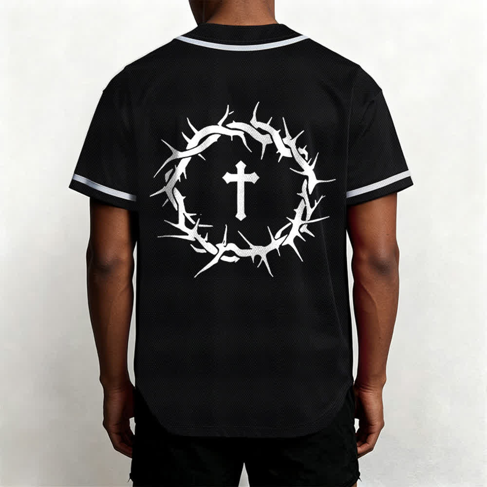 Christianartworkshop Glaube statt Angst Deuteronomium 3:22 Dornenkrone Kreuz Statement Baseballtrikot - image 11