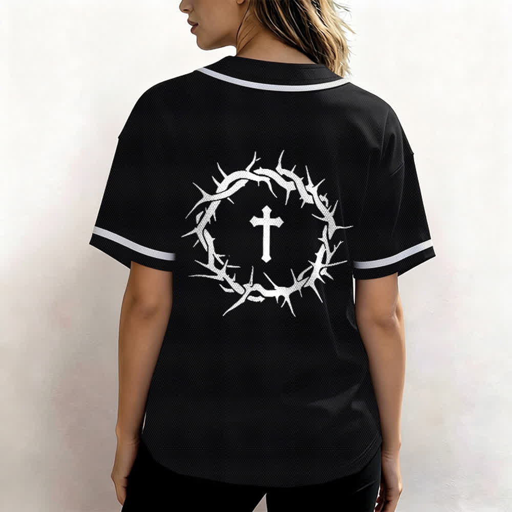 Christianartworkshop Glaube statt Angst Deuteronomium 3:22 Dornenkrone Kreuz Statement Baseballtrikot - image 13