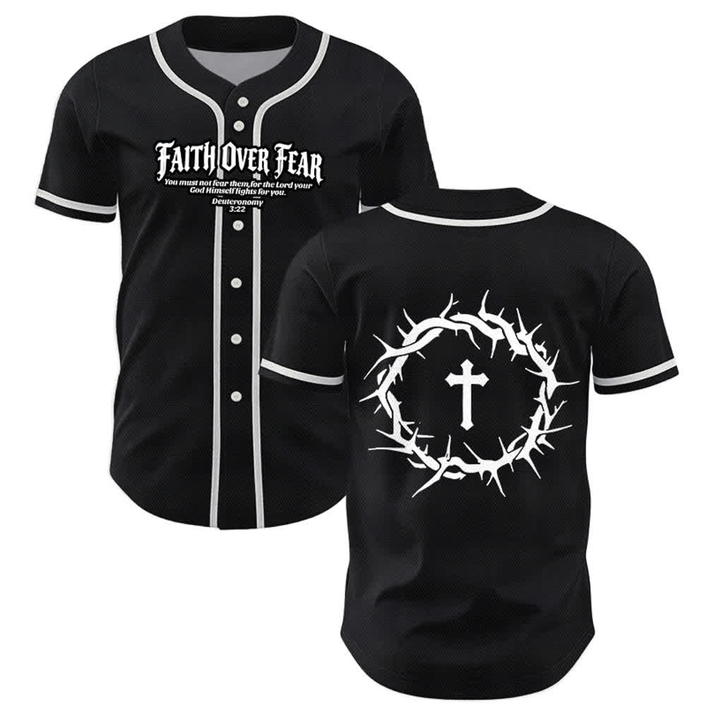Christianartworkshop Glaube statt Angst Deuteronomium 3:22 Dornenkrone Kreuz Statement Baseballtrikot - Schwarz - 5XL - image 7