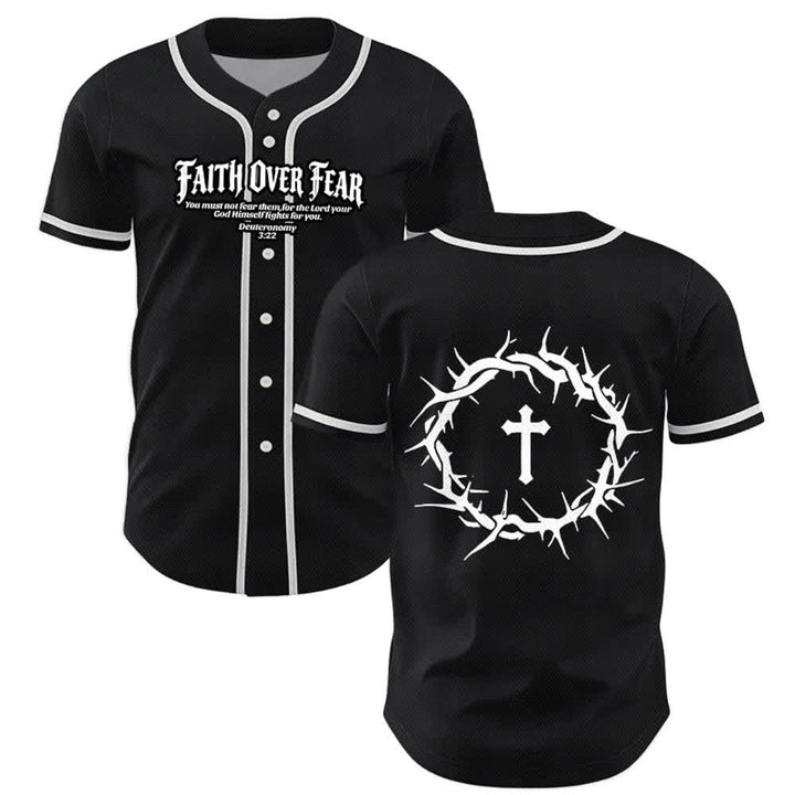 Christianartworkshop Glaube statt Angst Deuteronomium 3:22 Dornenkrone Kreuz Statement Baseballtrikot - Schwarz - 5XL - image 7