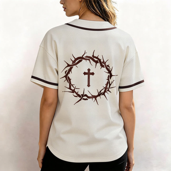 Christianartworkshop Glaube statt Angst Deuteronomium 3:22 Dornenkrone Kreuz Statement Baseballtrikot - image 18
