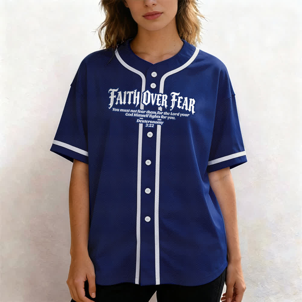 Christianartworkshop Glaube statt Angst Deuteronomium 3:22 Dornenkrone Kreuz Statement Baseballtrikot - image 24