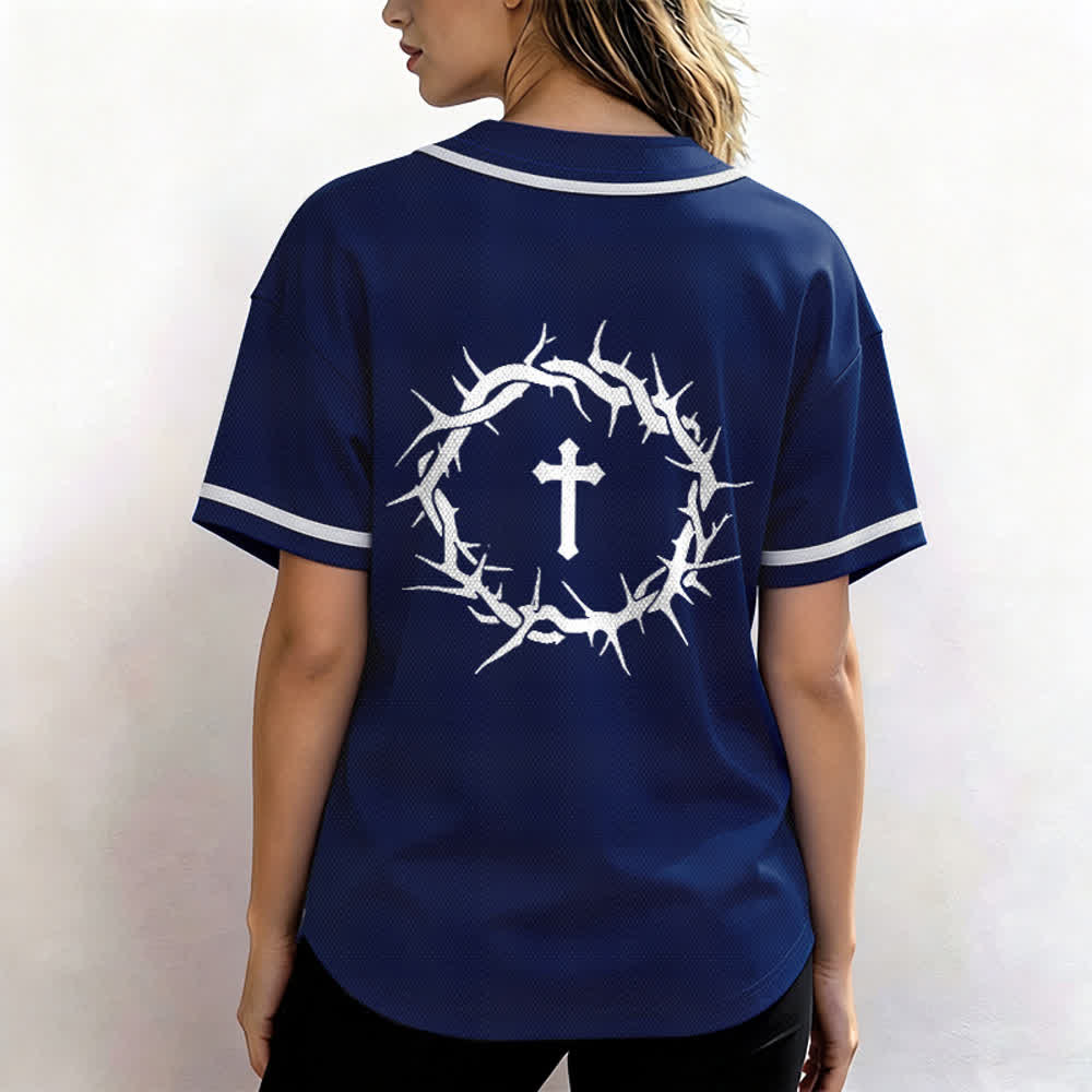 Christianartworkshop Glaube statt Angst Deuteronomium 3:22 Dornenkrone Kreuz Statement Baseballtrikot - image 25
