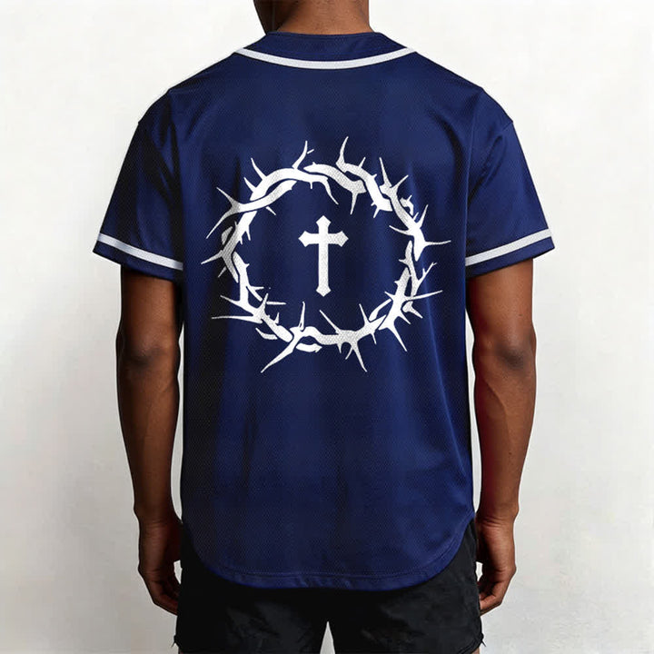 Christianartworkshop Glaube statt Angst Deuteronomium 3:22 Dornenkrone Kreuz Statement Baseballtrikot - image 27