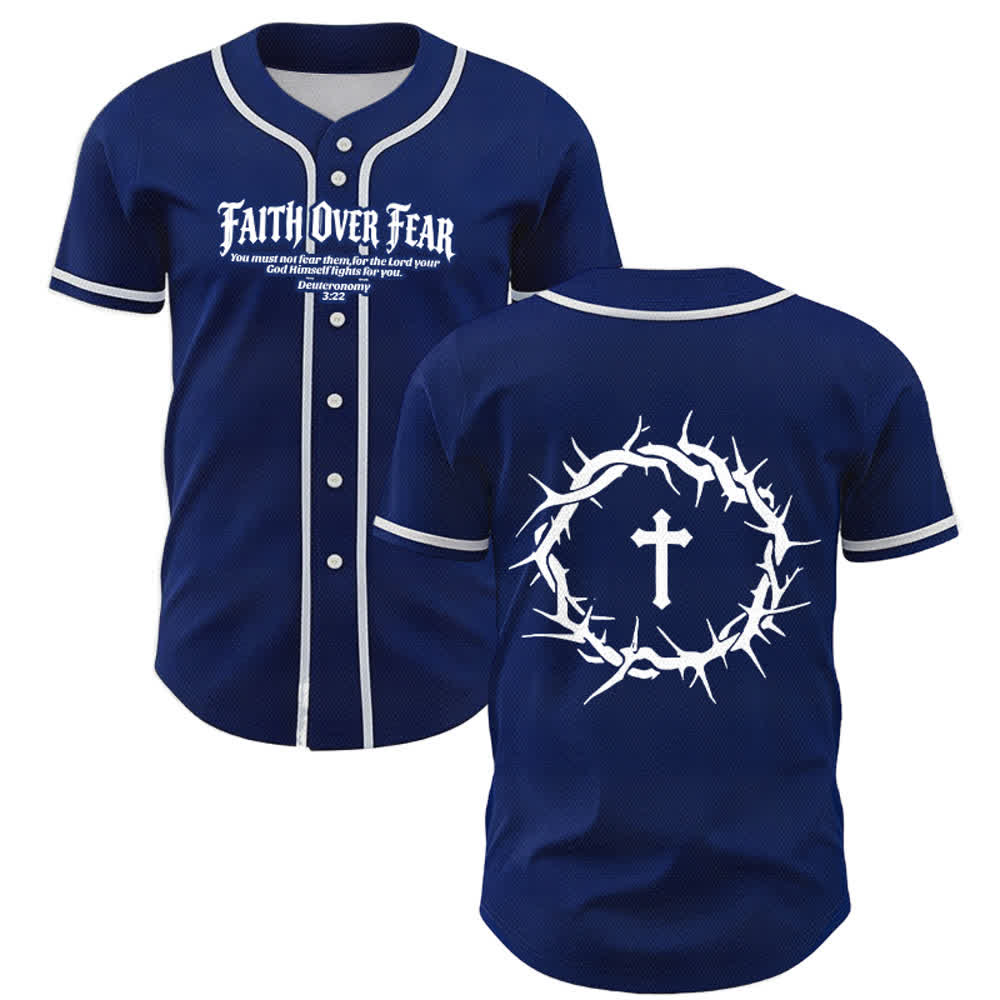 Christianartworkshop Glaube statt Angst Deuteronomium 3:22 Dornenkrone Kreuz Statement Baseballtrikot - Marineblau - 5XL - image 21