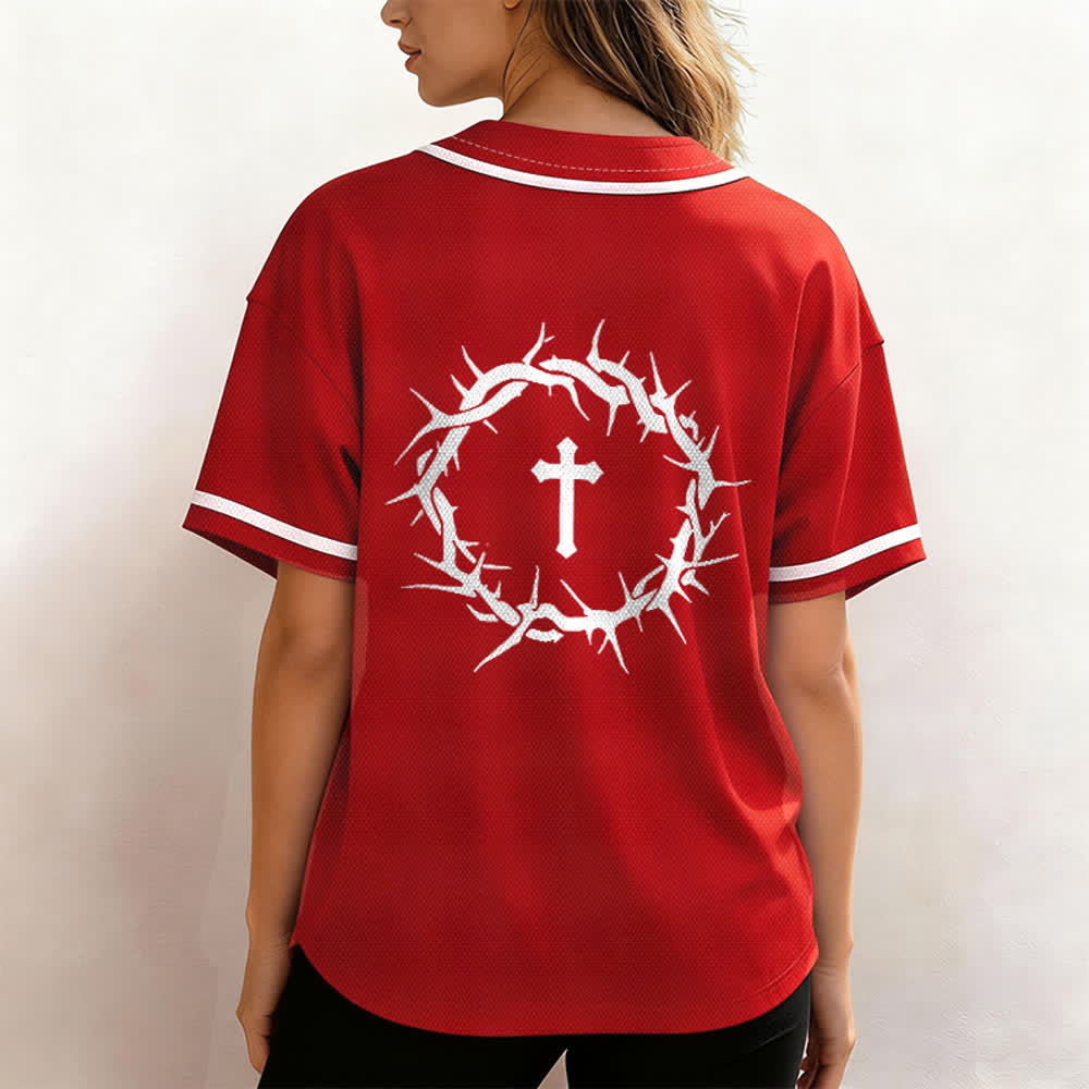 Christianartworkshop Glaube statt Angst Deuteronomium 3:22 Dornenkrone Kreuz Statement Baseballtrikot - image 32