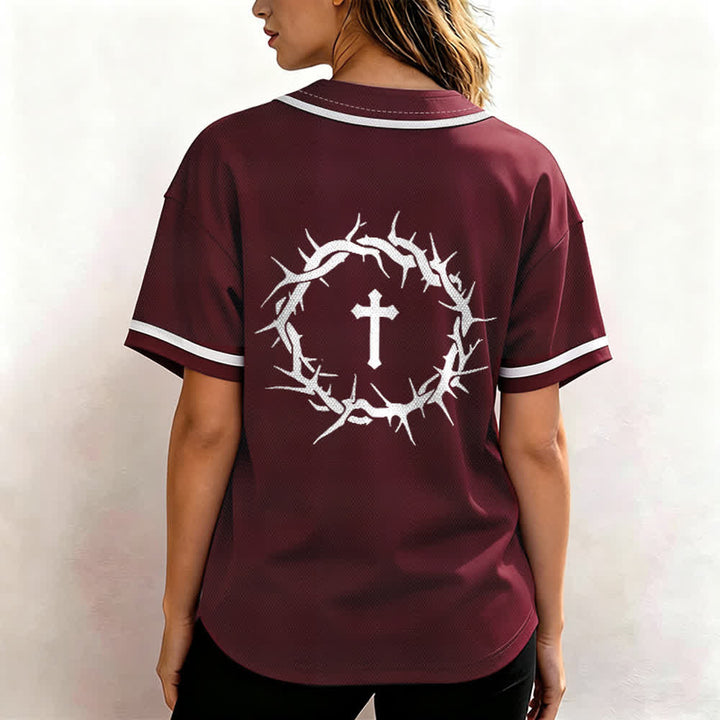Christianartworkshop Glaube statt Angst Deuteronomium 3:22 Dornenkrone Kreuz Statement Baseballtrikot - image 39