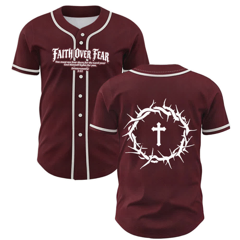 Christianartworkshop Glaube statt Angst Deuteronomium 3:22 Dornenkrone Kreuz Statement Baseballtrikot - Wein - 5XL - image 35