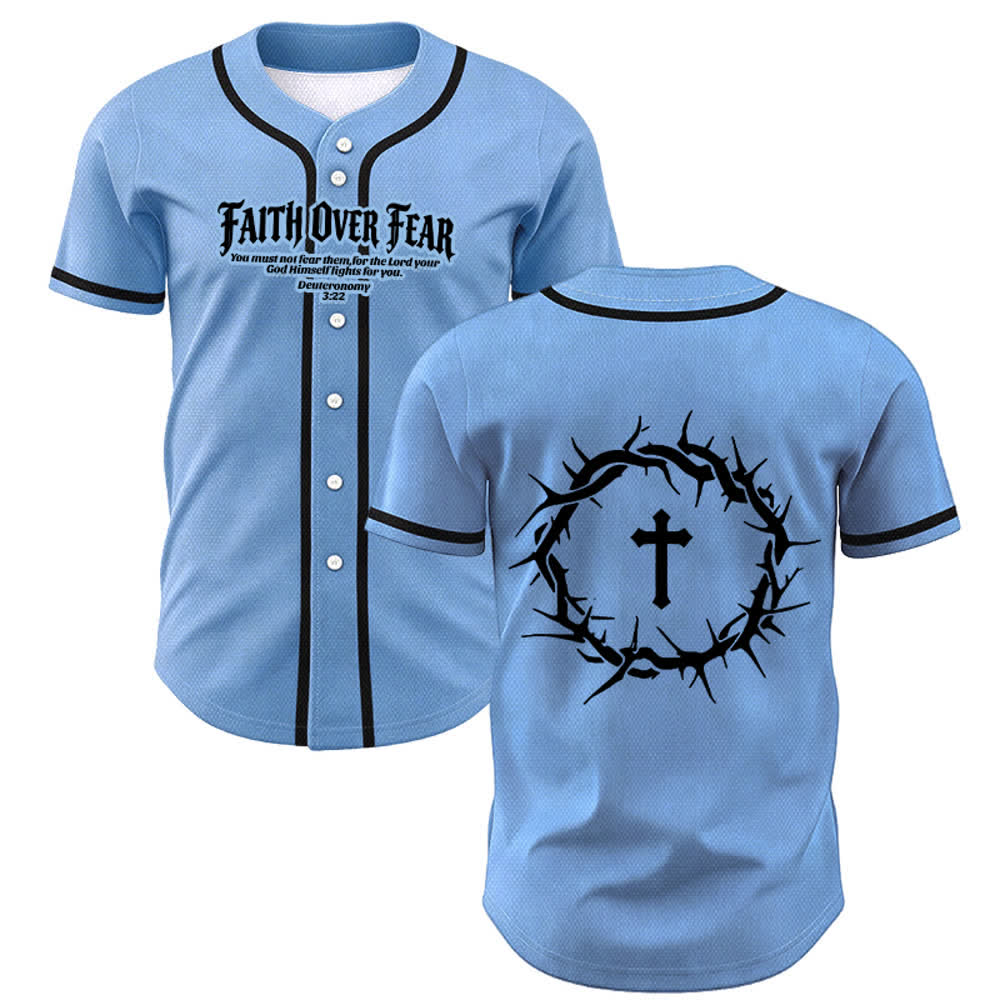 Christianartworkshop Glaube statt Angst Deuteronomium 3:22 Dornenkrone Kreuz Statement Baseballtrikot - Blau - 5XL - image 42