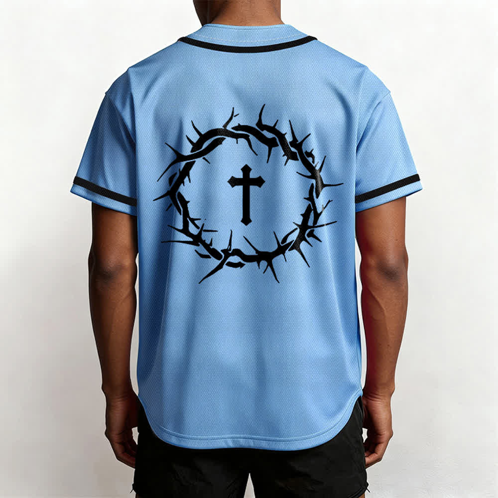 Christianartworkshop Glaube statt Angst Deuteronomium 3:22 Dornenkrone Kreuz Statement Baseballtrikot - image 48