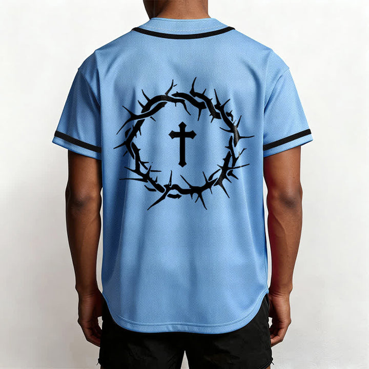 Christianartworkshop Glaube statt Angst Deuteronomium 3:22 Dornenkrone Kreuz Statement Baseballtrikot - image 48