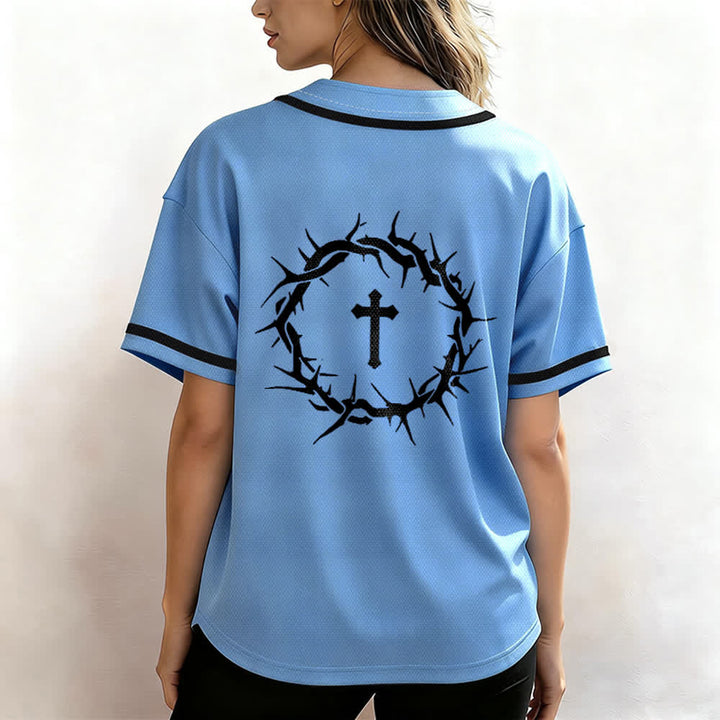Christianartworkshop Glaube statt Angst Deuteronomium 3:22 Dornenkrone Kreuz Statement Baseballtrikot - image 46