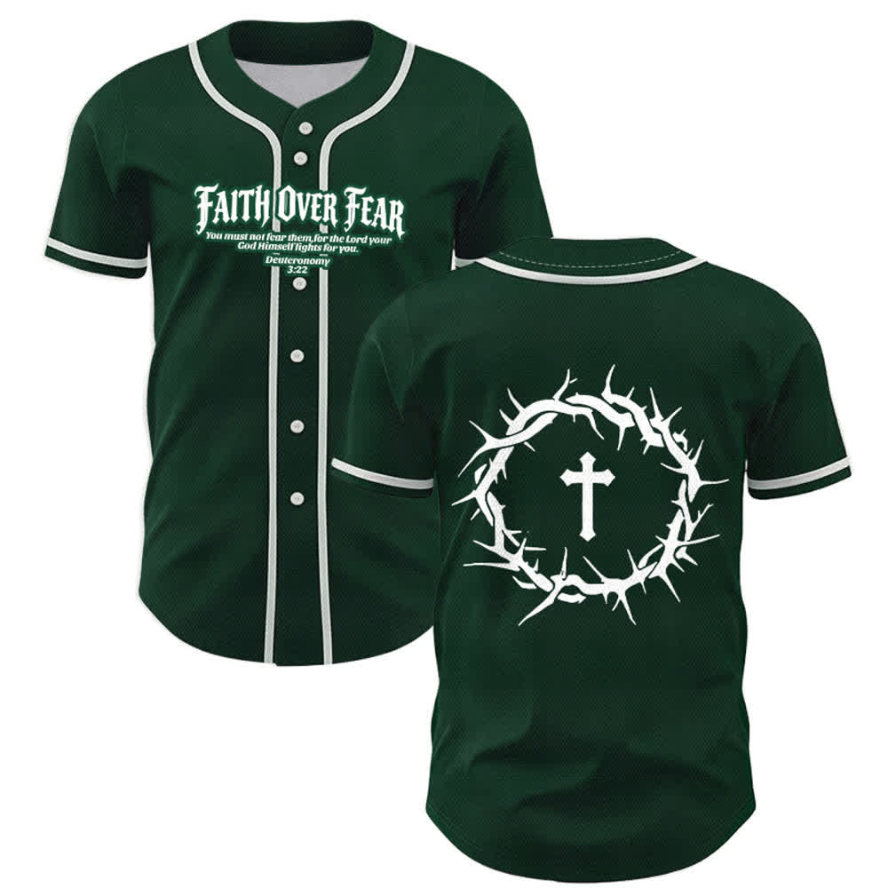 Christianartworkshop Glaube statt Angst Deuteronomium 3:22 Dornenkrone Kreuz Statement Baseballtrikot - Grün - 5XL - image 49