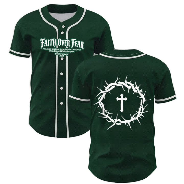 Christianartworkshop Glaube statt Angst Deuteronomium 3:22 Dornenkrone Kreuz Statement Baseballtrikot - Grün - 5XL - image 49
