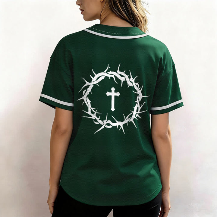 Christianartworkshop Glaube statt Angst Deuteronomium 3:22 Dornenkrone Kreuz Statement Baseballtrikot - image 53