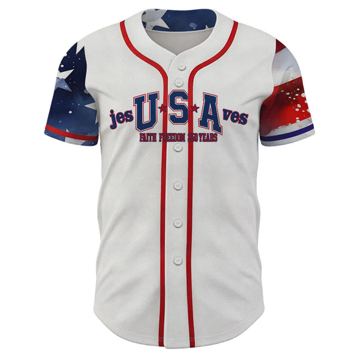 Personalisiertes Baseballtrikot „Jesus rettet die USA“ von Christianartworkshop – Patriotisches Baseballtrikot mit Glaubens- und Freiheitsmotiv - image 1
