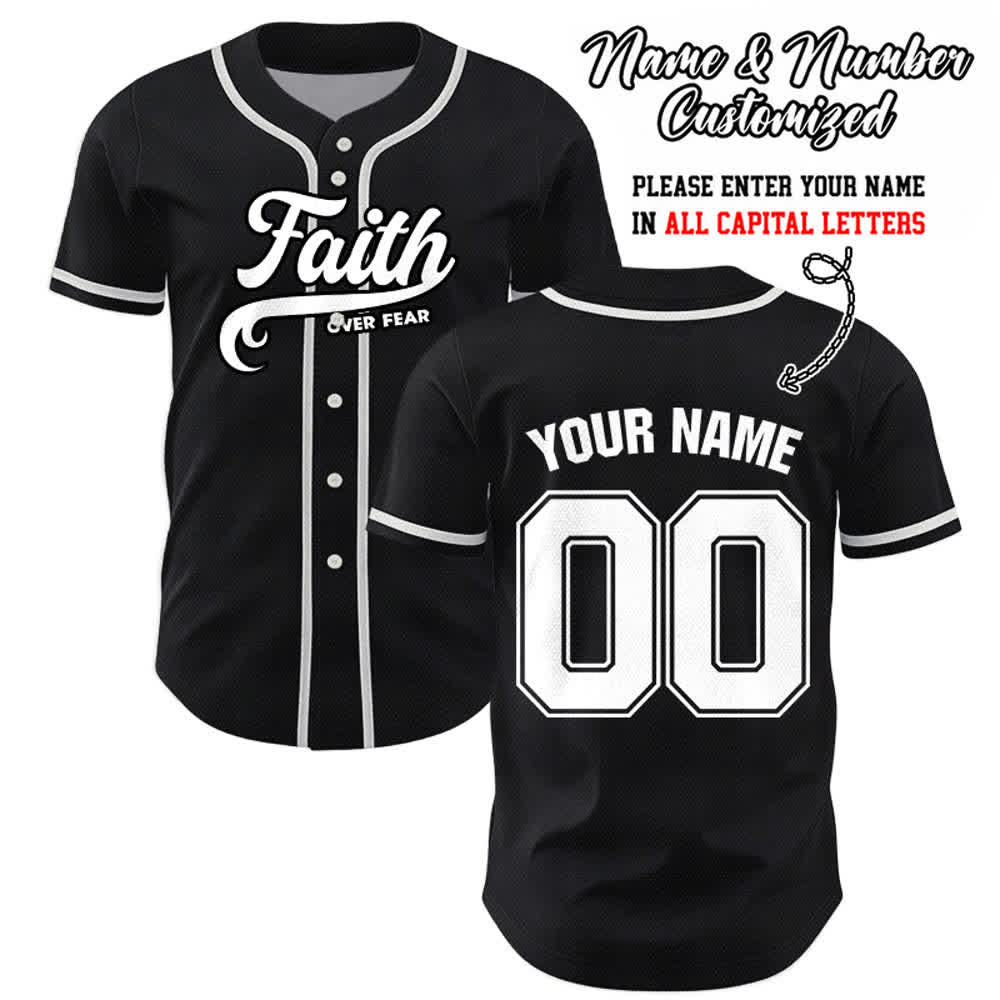 Christianartworkshop Glaube statt Angst Benutzerdefiniertes Unisex-Baseballtrikot mit Namen und Nummer - Schwarz - 5XL - Name & Nummer angepasst - image 0