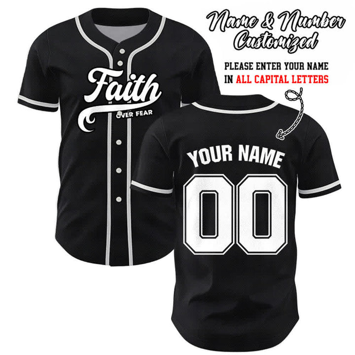Christianartworkshop Glaube statt Angst Benutzerdefiniertes Unisex-Baseballtrikot mit Namen und Nummer - Schwarz - 5XL - Name & Nummer angepasst - image 0