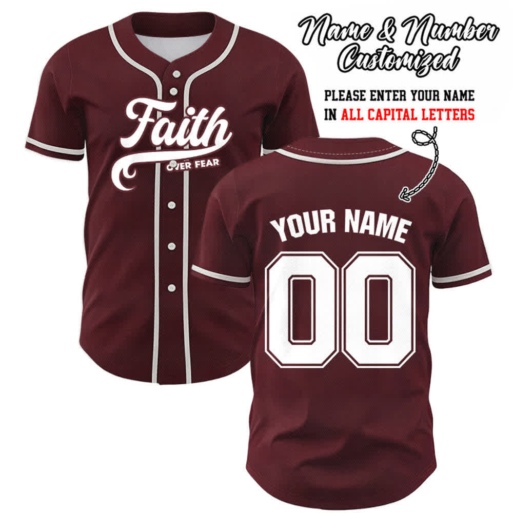 Christianartworkshop Glaube statt Angst Benutzerdefiniertes Unisex-Baseballtrikot mit Namen und Nummer - Wein - 5XL - Name & Nummer angepasst - image 32