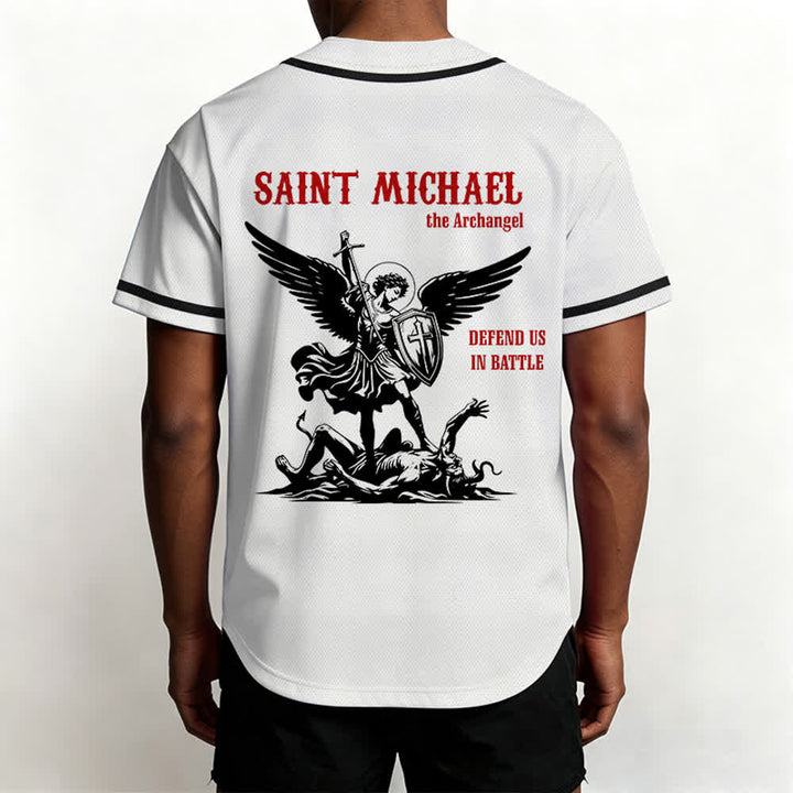 Christianartworkshop St. Michael Archangel Defend Us Unisex Baseball Jersey - image 5