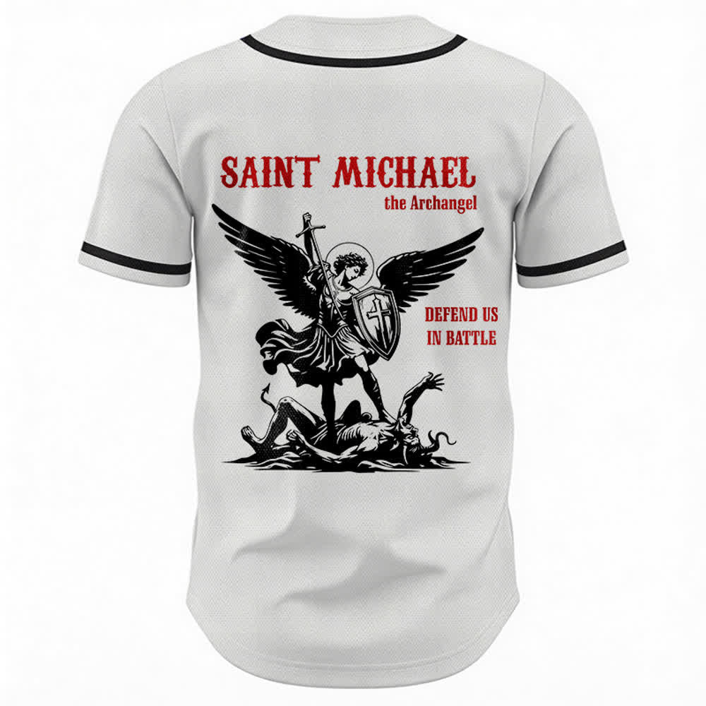 Christianartworkshop St. Michael Archangel Defend Us Unisex Baseball Jersey - image 1