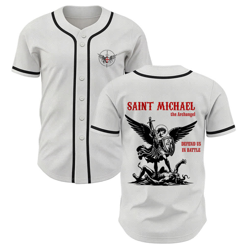 Christianartworkshop St. Michael Archangel Defend Us Unisex Baseball Jersey - Weiß - 5XL - image 0