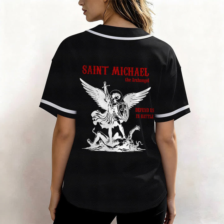Christianartworkshop St. Michael Archangel Defend Us Unisex Baseball Jersey - image 12