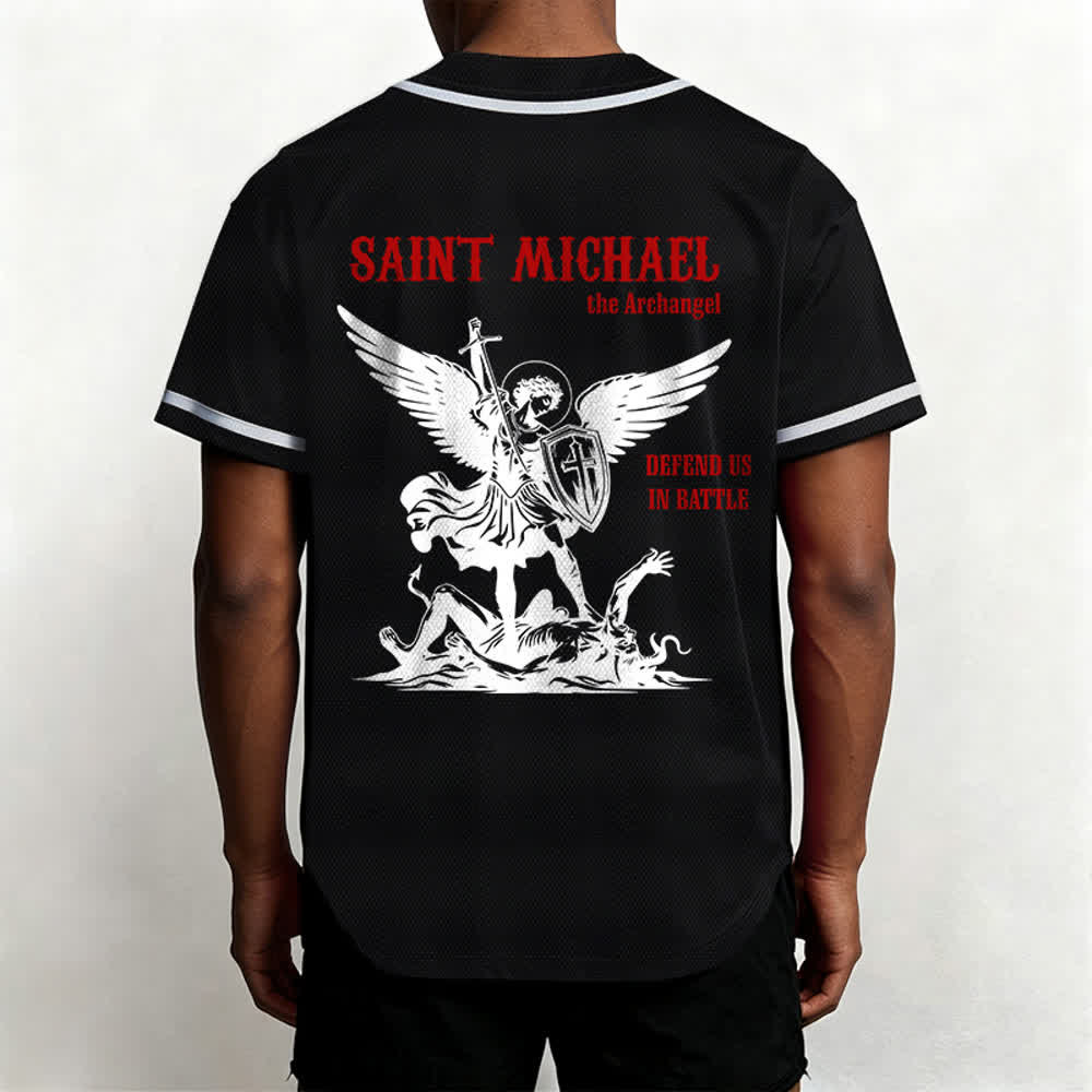 Christianartworkshop St. Michael Archangel Defend Us Unisex Baseball Jersey - image 10