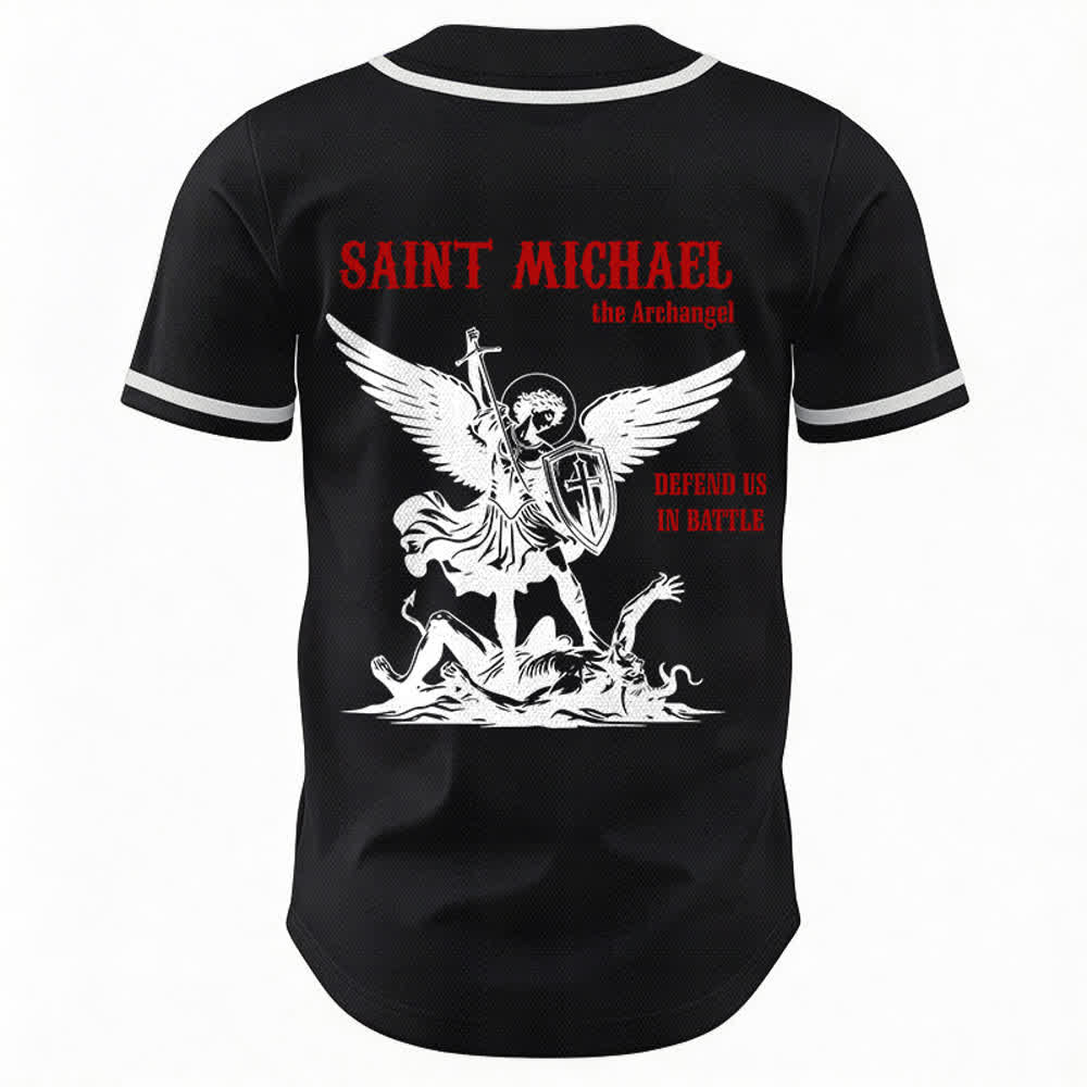 Christianartworkshop St. Michael Archangel Defend Us Unisex Baseball Jersey - image 8