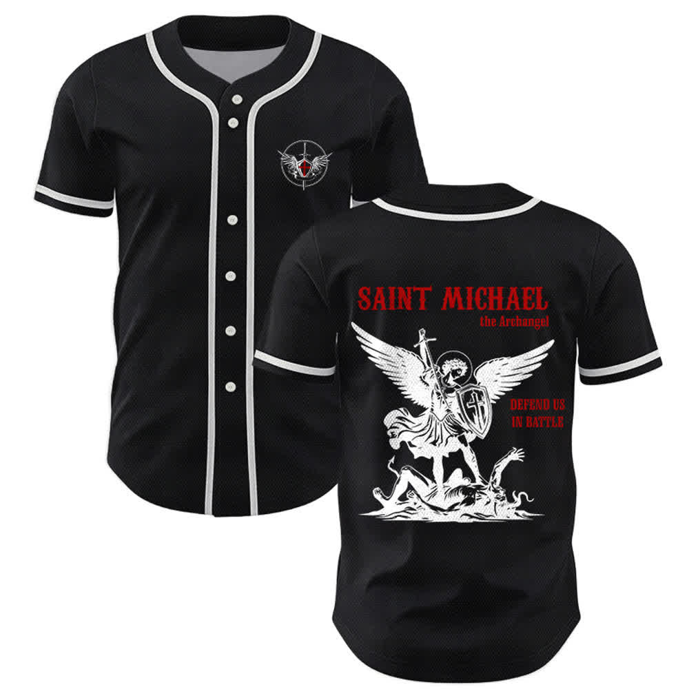 Christianartworkshop St. Michael Archangel Defend Us Unisex Baseball Jersey - Schwarz - 5XL - image 7